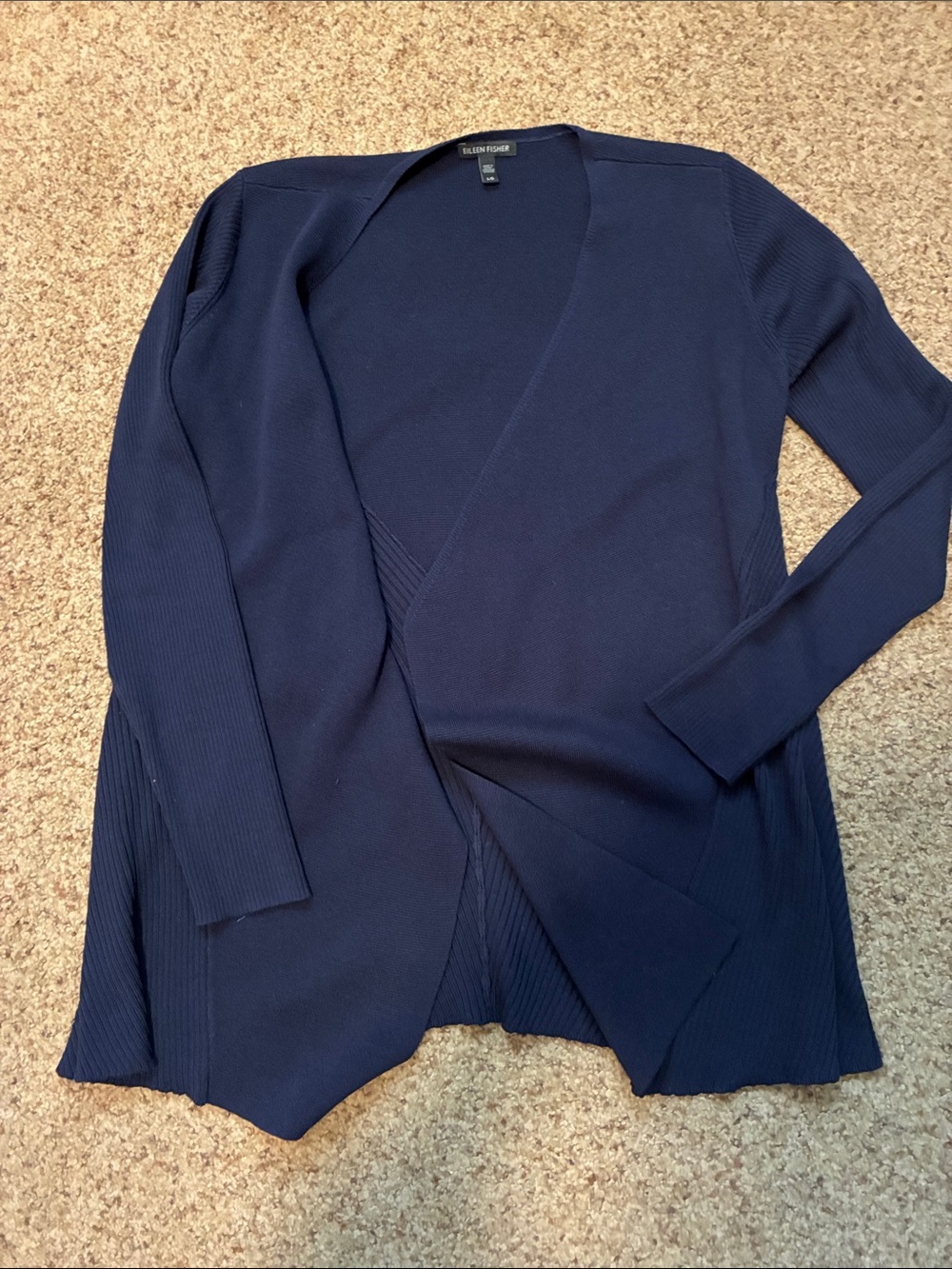 Eileen Fisher Navy Open-Front Ribbed-Panel Cardigan